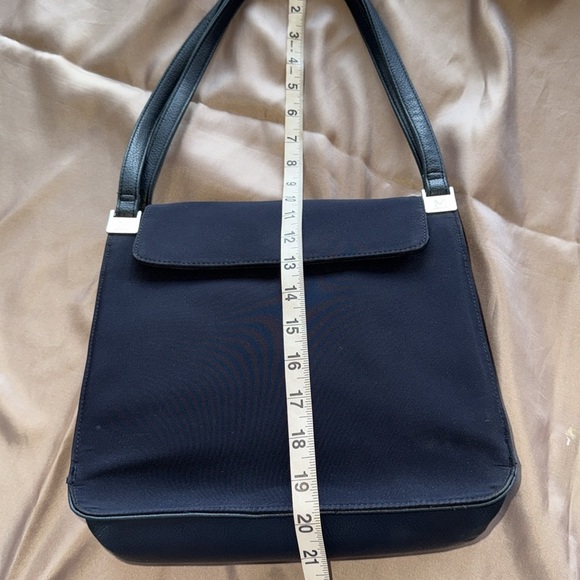 Mondani Navy Peau De Soie Fabric & Leather Structured Sections Bag Silver Accent - Picture 9 of 13